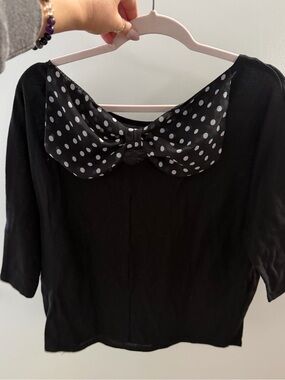Windsor Black Top with White Polka Dot Collar